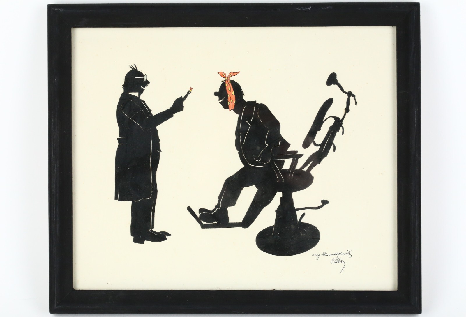 1945 Hungarian Otto Elkan Framed Dental Cartoon 11.5 X 9.5 inches