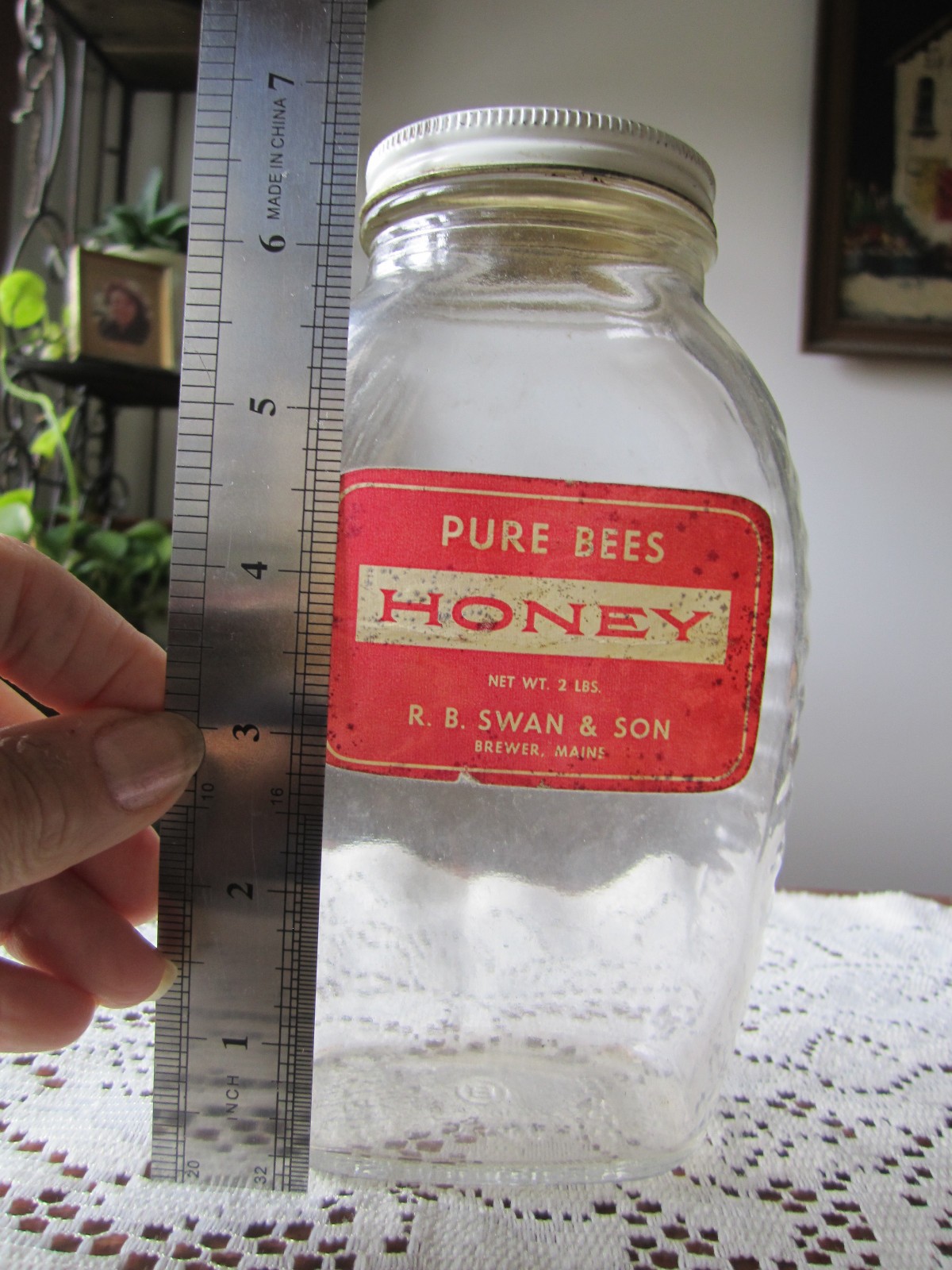 Vtg R B SWAN HONEY MAINE 2 LBS Jar Orig Paper Label Advertising SMURR PAT 163246