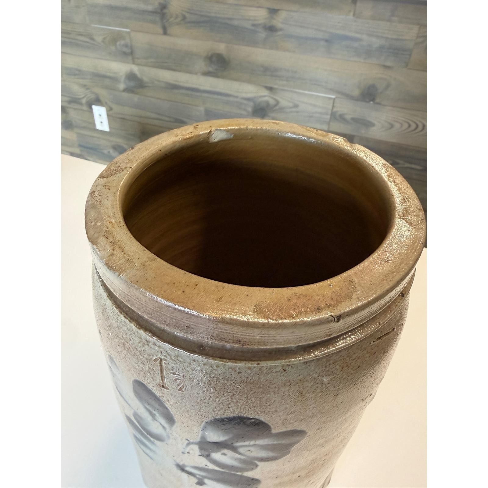 Antique Peter Hermann Baltimore Double Clover Salt Glazed Stoneware Crock 1.5gal
