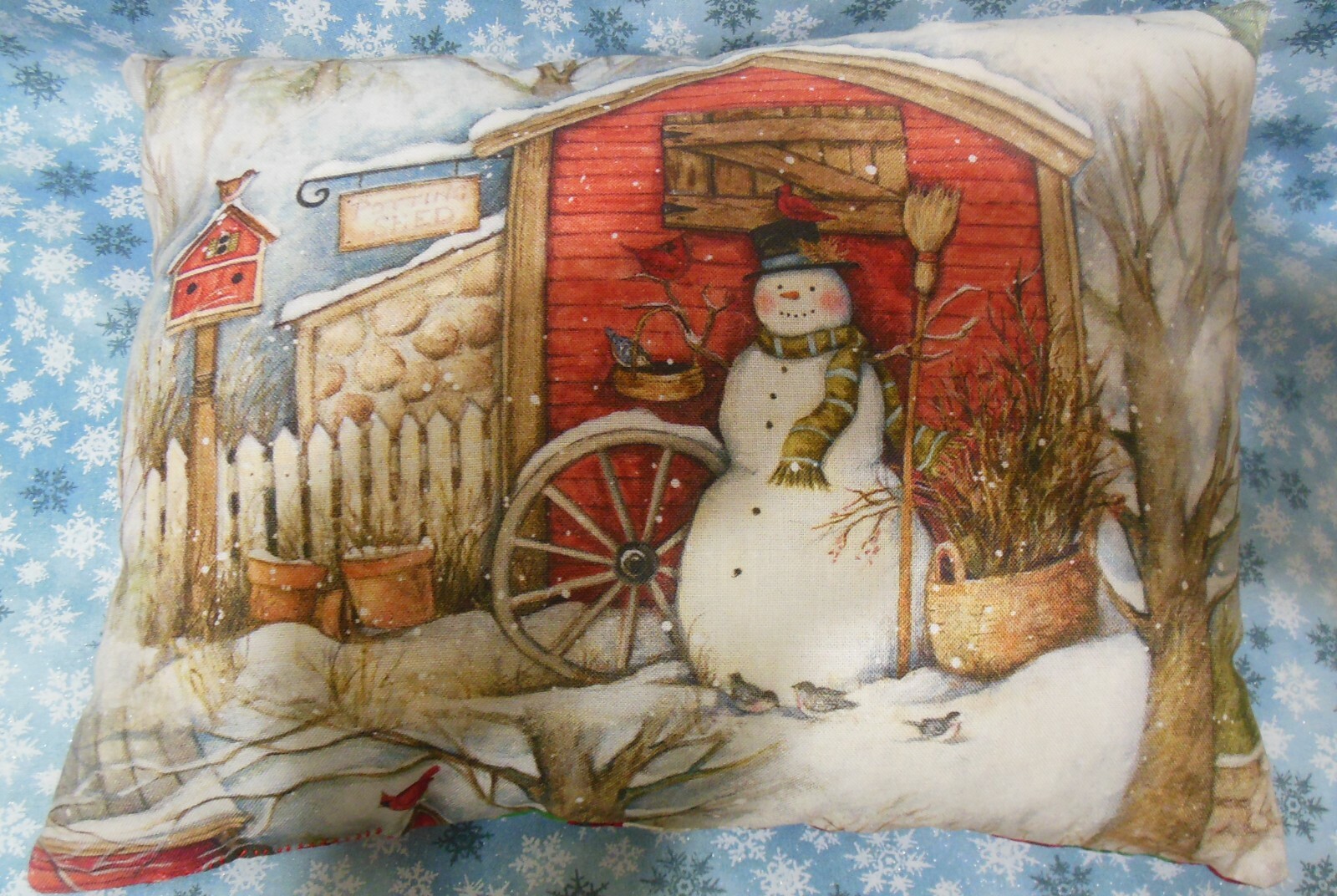 Snowman Garden Potting Shed Farmhouse/Country/Rustic Decorative Pillow