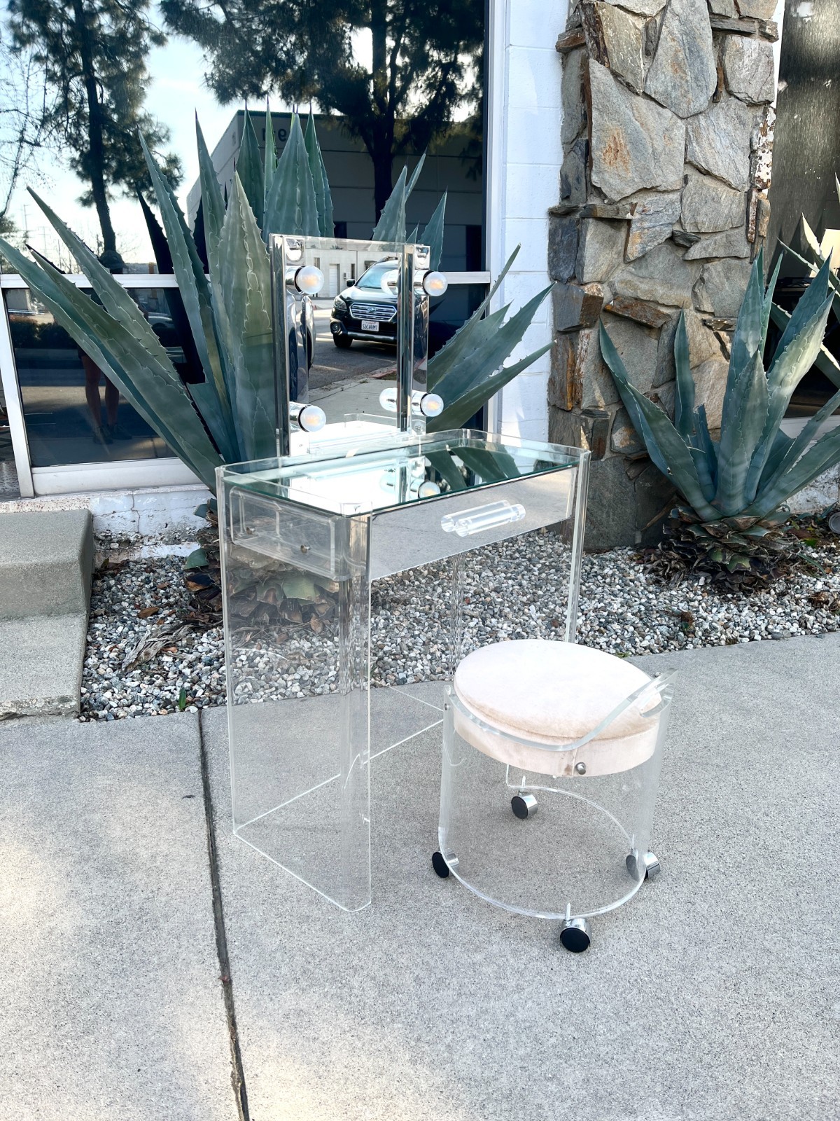 Vintage Mid Century 70’s Lucite + Glass Vanity set – Charles Hollis Jones
