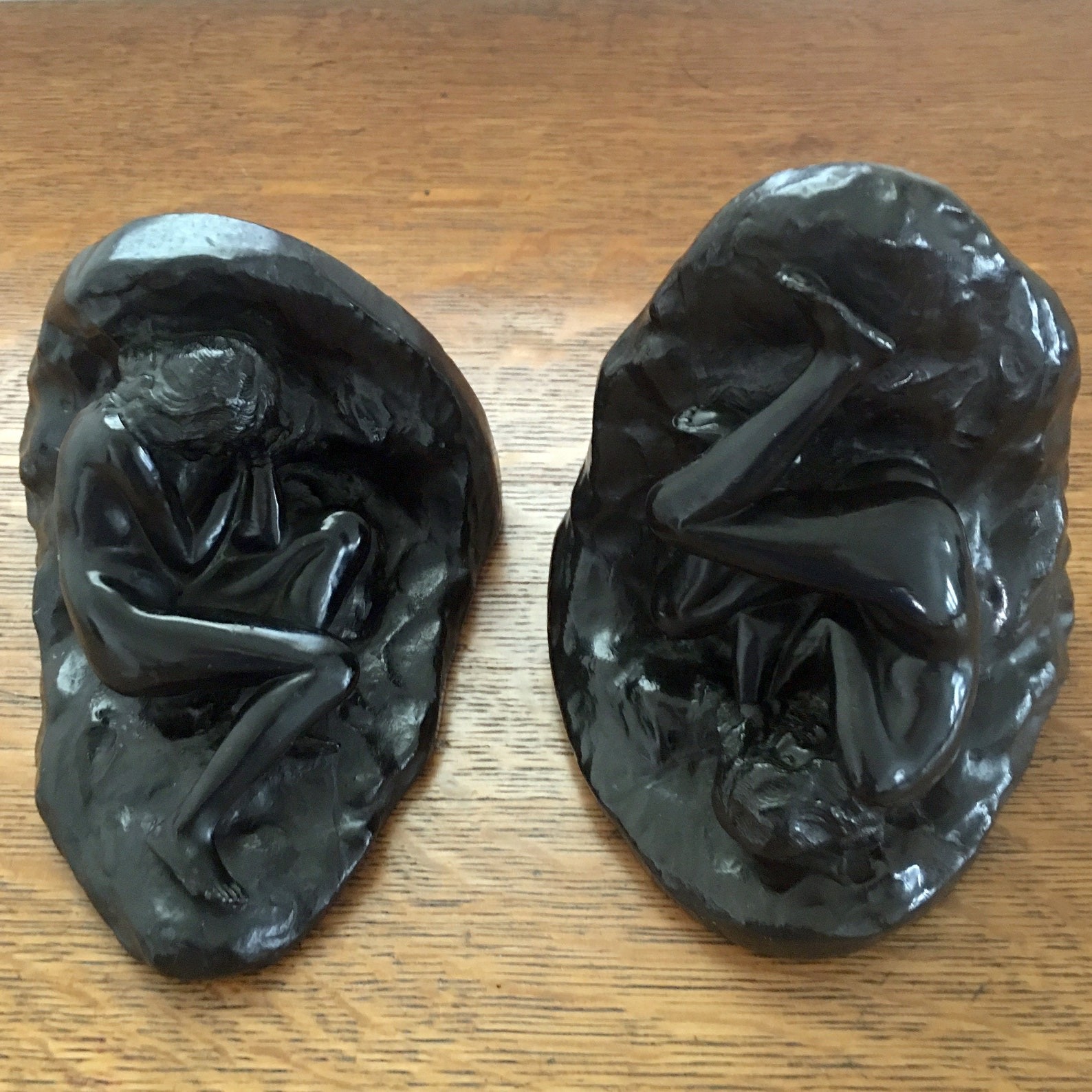 Antique Art Deco – Art Nouveau Pair of Reclining Nude Black Cast Metal Bookends