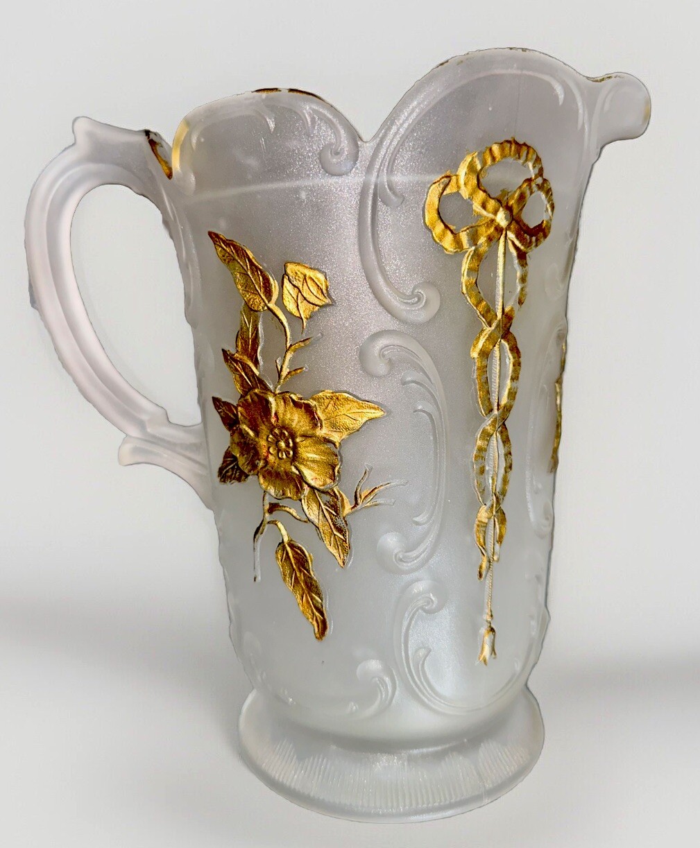 Wild Rose & Bowknot Sultan OMN Pitcher Antique McKee Minnesota Glass Museum