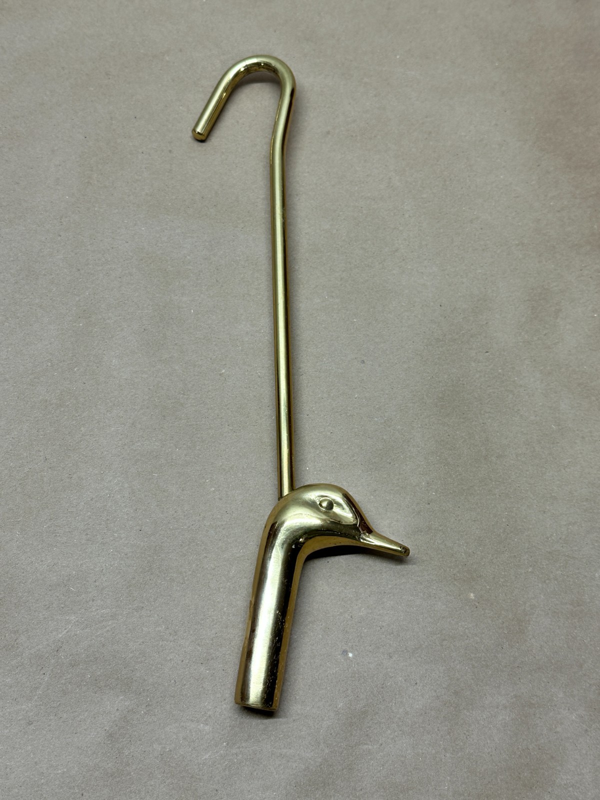 Vintage Solid Brass Damper Hook Fireplace Flue Pull Duck Head 13″