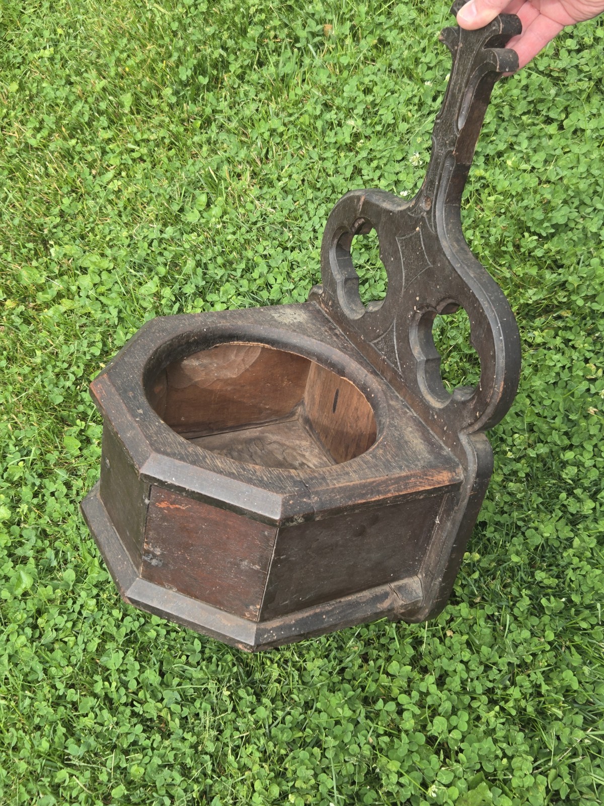 Antique Victorian Gothic Revival Oak Church Wall Element Holy Water Holder Rack