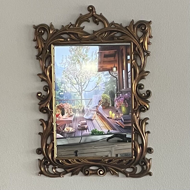 Vintage Turner Gold Scroll Leaf Rectangular Mirror Hollywood Regency MCM