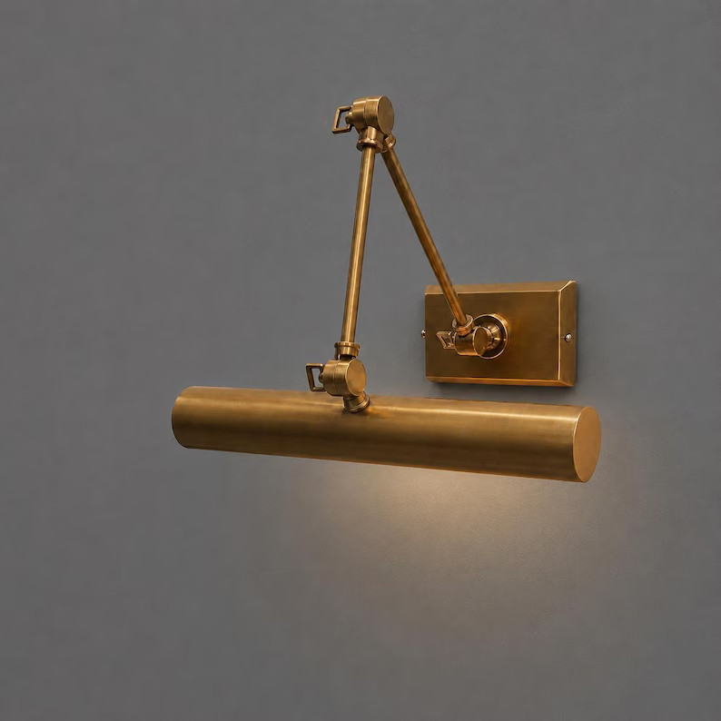 Brass Picture Light: Double Library Adjustable 12″ Wall Lamp