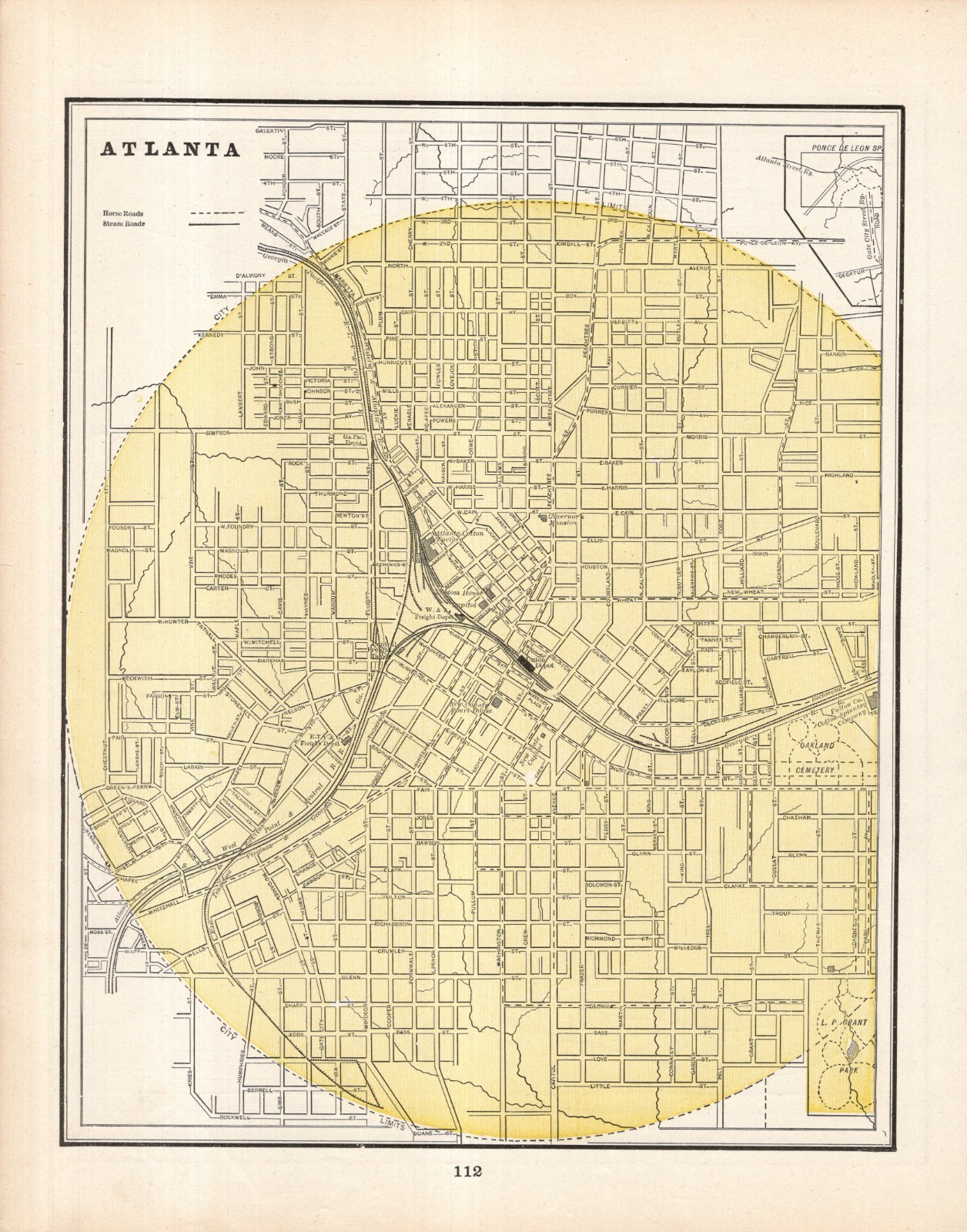 1894 Antique ATLANTA GEORGIA Street Map George Cram City Map of Atlanta 2766