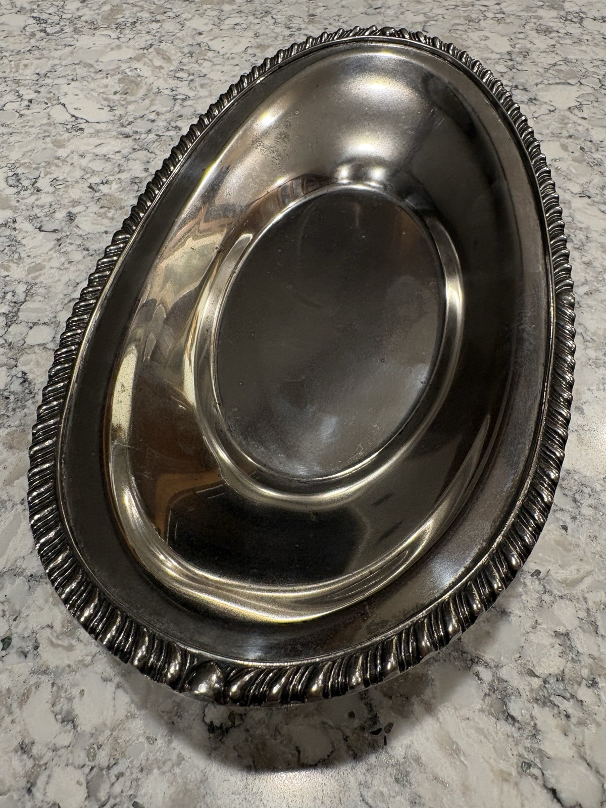 Vintage Silverplate Oval Serving Platter Rope Twist Border Made in USA TR