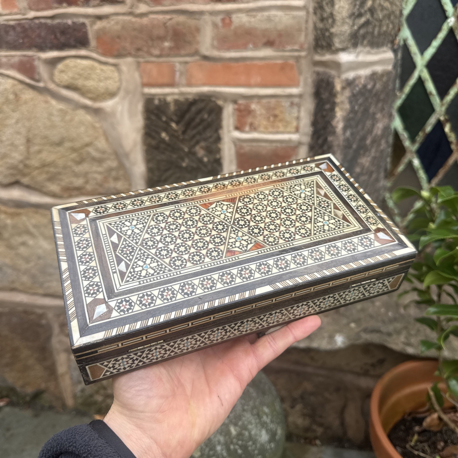 Vintage Trinket Box Wooden Storage Chest Stationery Jewellery Inlaid Detail