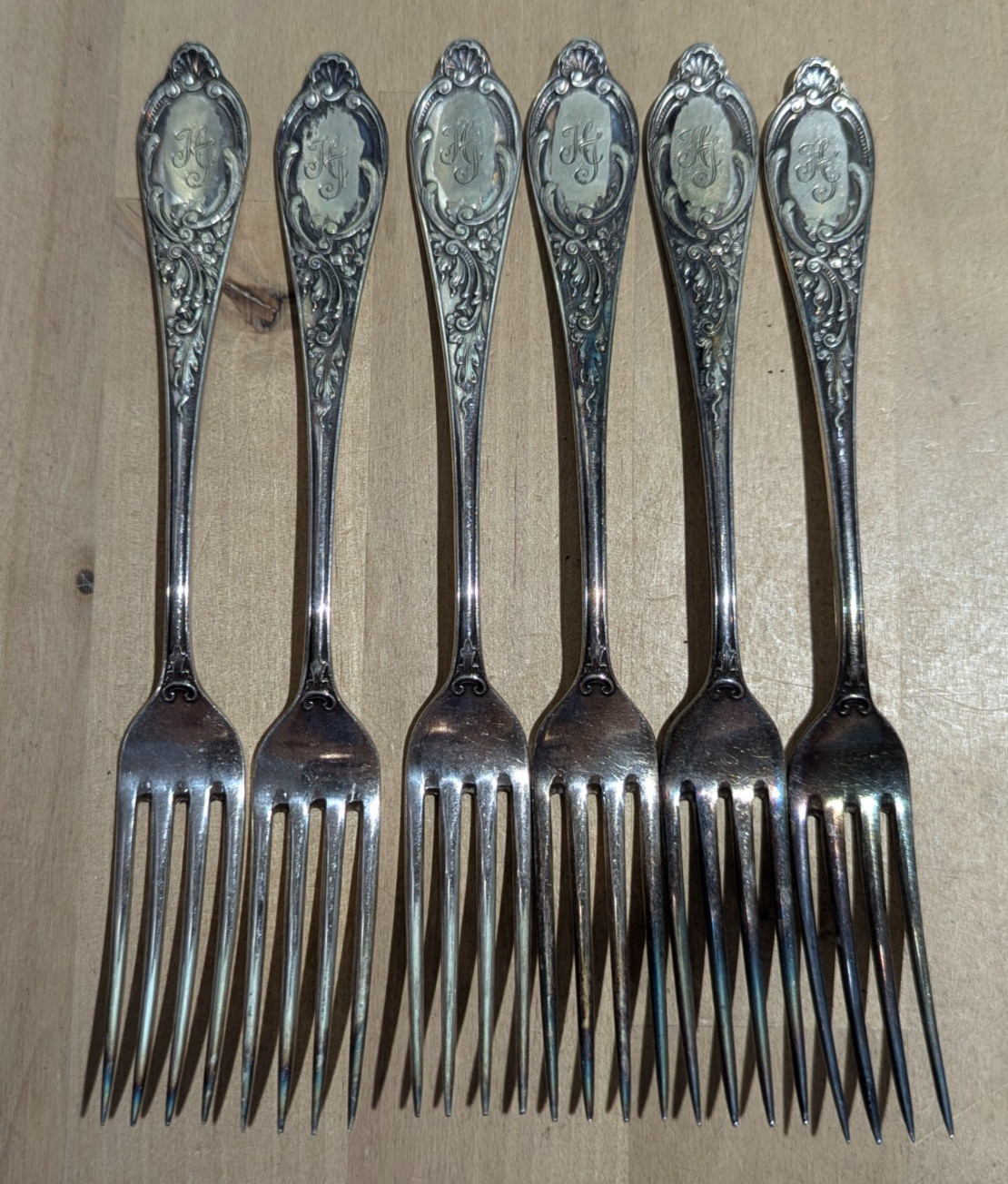 Set of 6 Vintage Silver Plated Dinner Forks, Alpaka Sudrabs, 7.5″l, Monogrammed