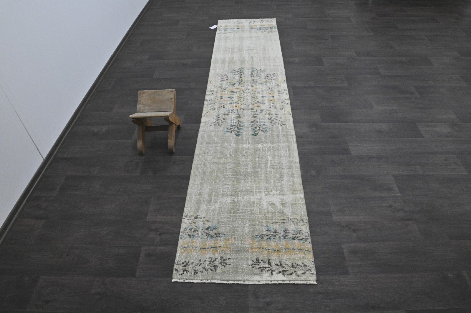 Vintage Turkish Runner Rug 2x10ft Wool Anatolian Handmade Hallway Oushak GRAY