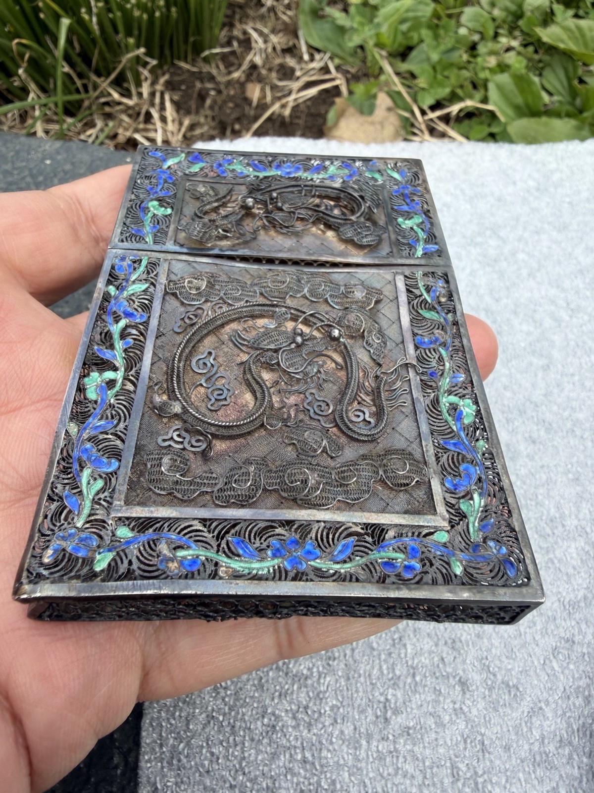 Antique Export Silver Enamel Case Card Holder