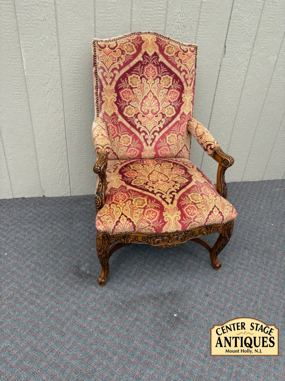 67758 Sherrill French Provincial Upholstered Armchair with Carved Wood