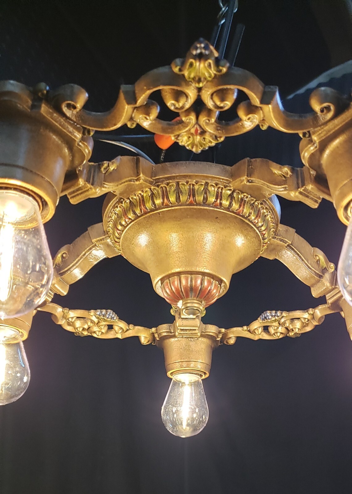 Restored Art Deco Flush Mount 5 Light Chandelier 15 1/2″ Round GA9901