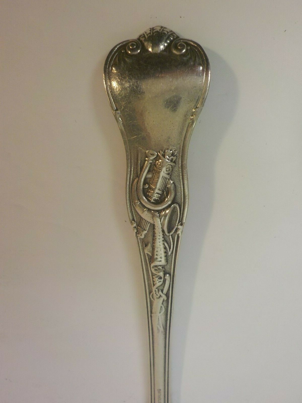 Rare Sterling Silver 9″ Serving Fork & Spoon, STAG HUNT Scene, c. early 1800’s