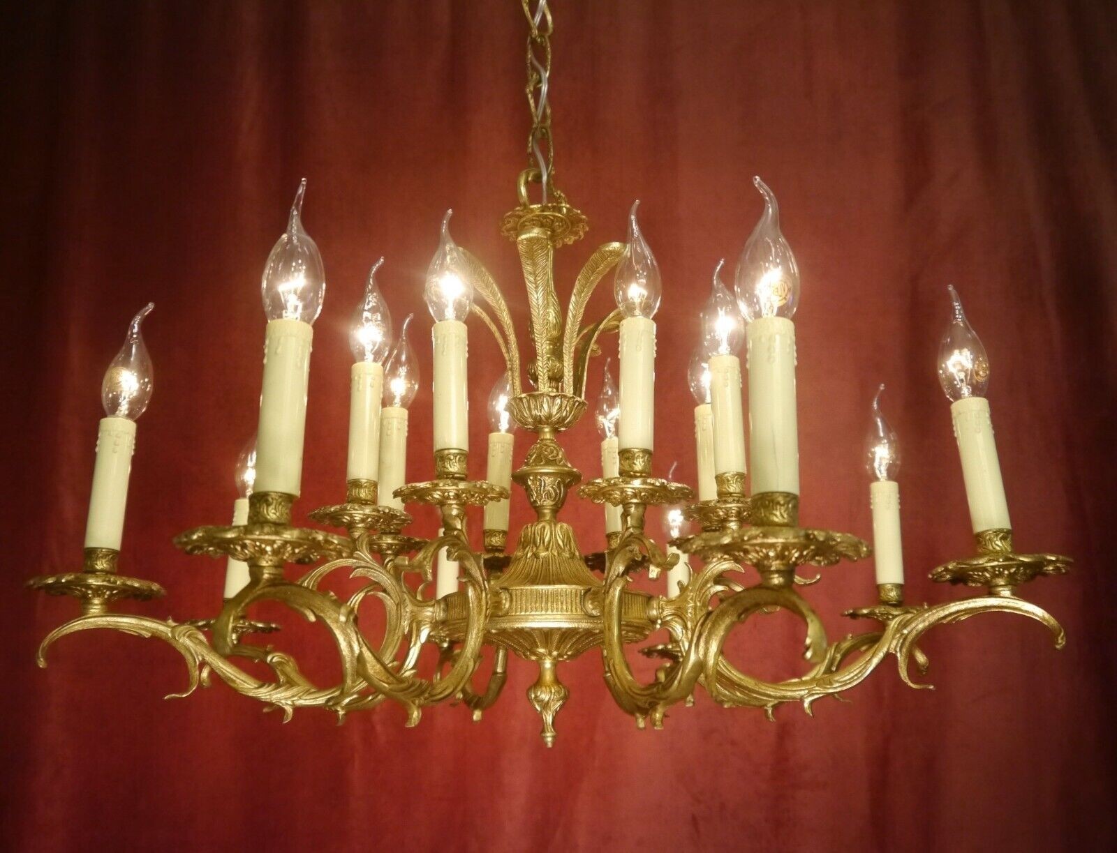 ANTIQUE CHANDELIER GOLD BRONZE BRASS 16 LAMPS LIGHTS VINTAGE LAMP SPANISH OLD…