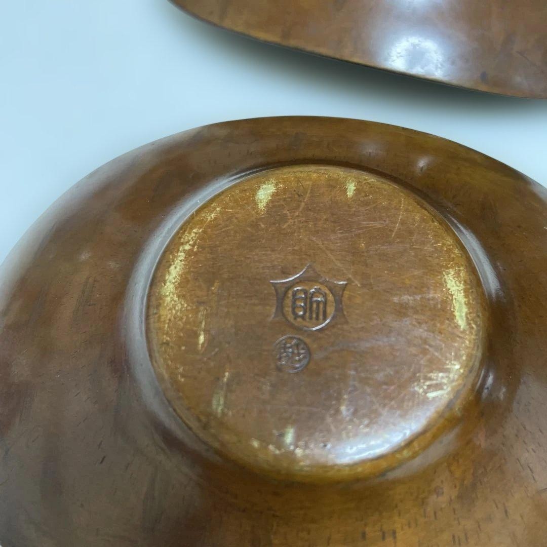 Japanese Copper Hammered Tea Coaster Set 5pc Mitsukoshi Vintage Boat Shape