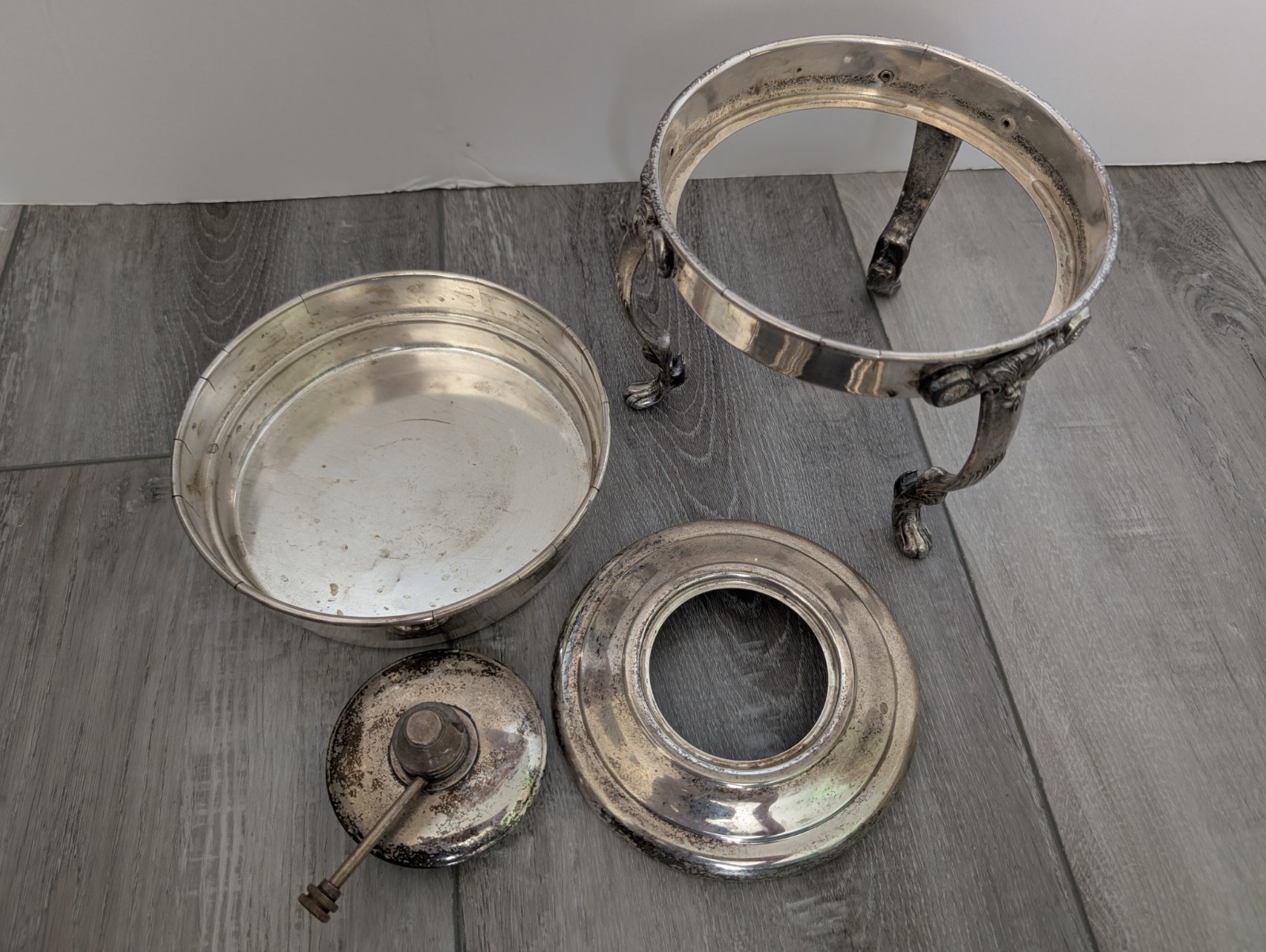 Vintage Silver Plated Chafing Dish w Handle, Warming Pan Unmarked