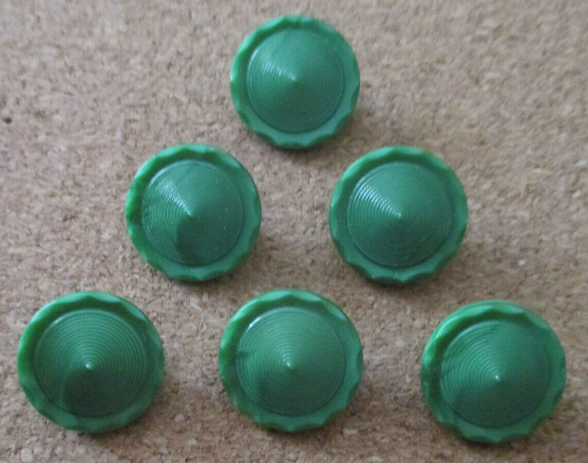 6-Czech Glass Art Deco-Cone Shaped-Concentric Circles-Green Buttons #36-16.85mm