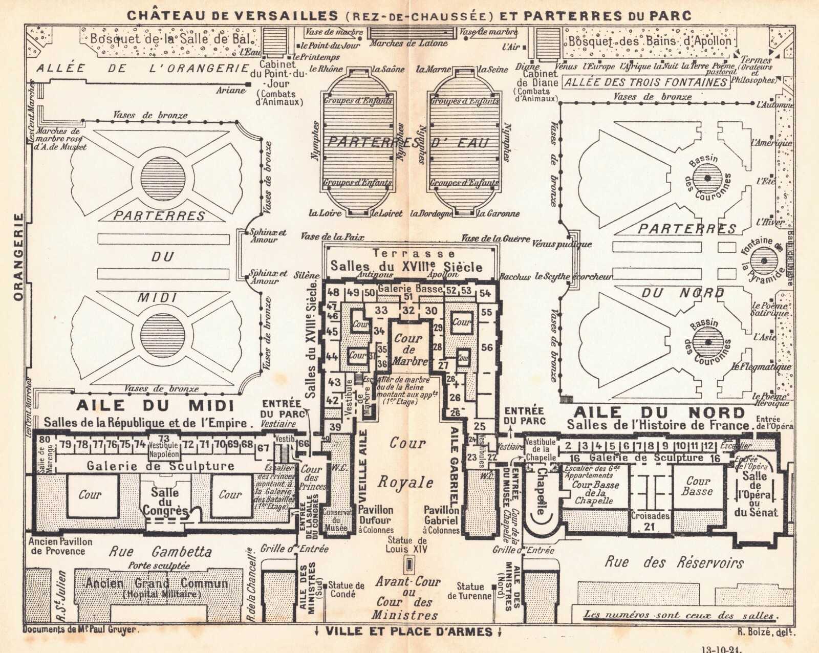 1924 Map Plan Palace of Versailles, Paris Antique map plan