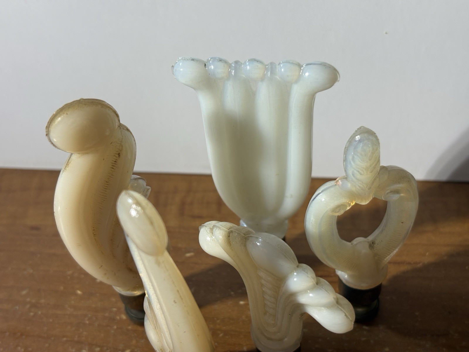 1930’s / 40’s VINTAGE FINIALS LOT OF 5 OPALESCENT ALACITE ART DECO GLASS