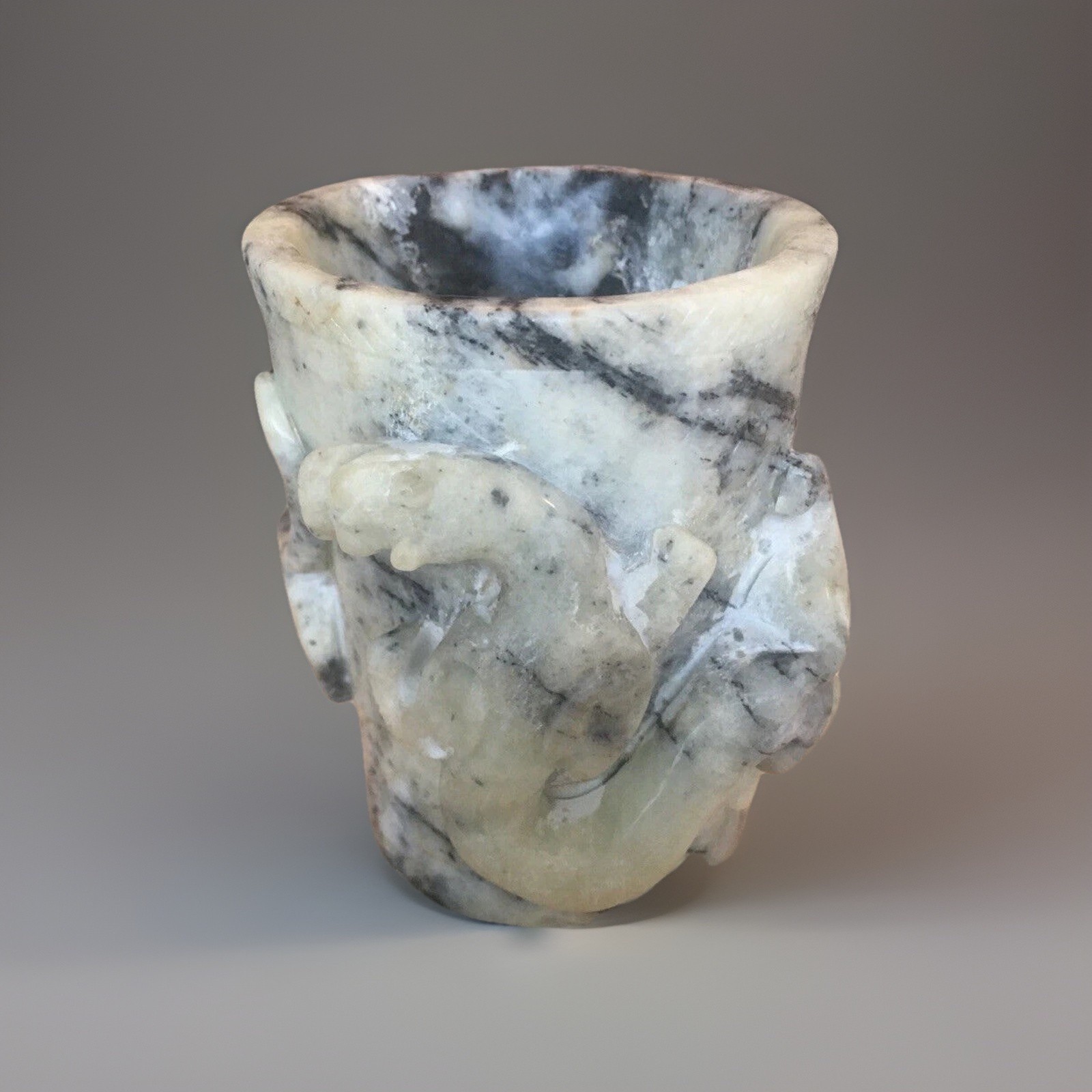 Vintage Marble Cup With Two Carved geckos Intricate work Weights 1 Lb. Unique