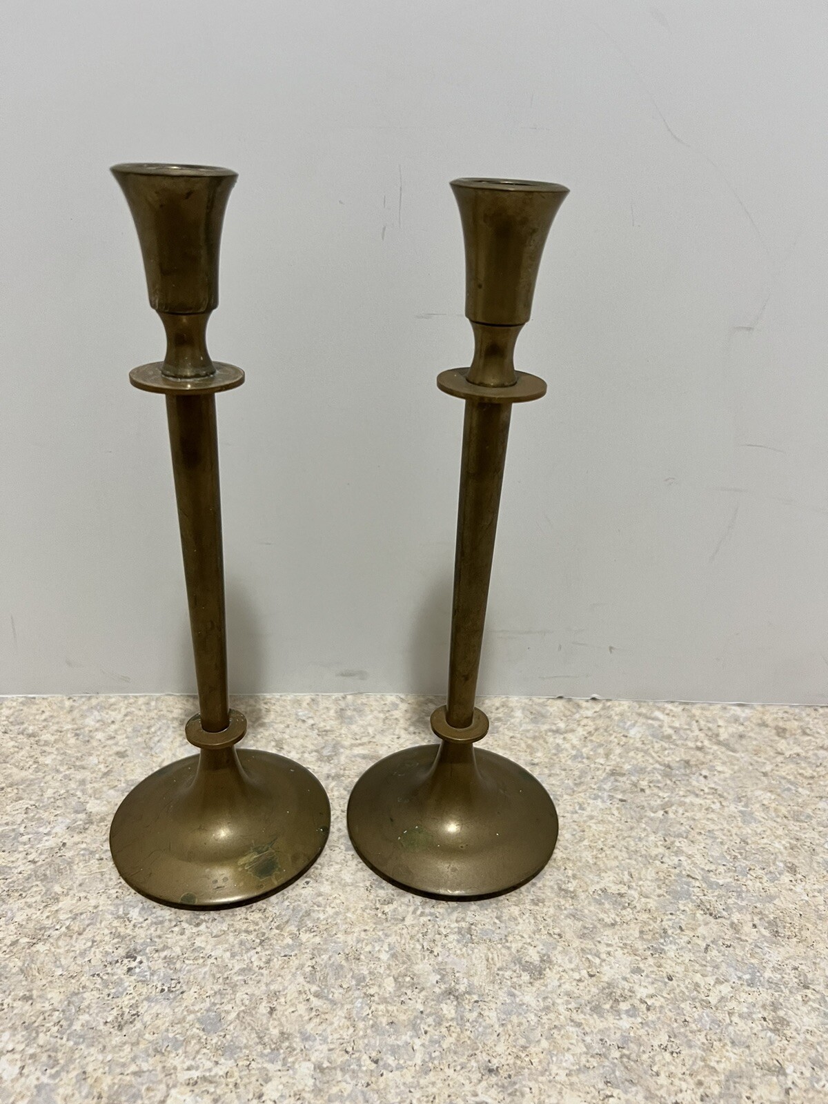 2 Vintage Large Dirilyte Candlestick Holders Gold tone Bronze Alloy Heavy