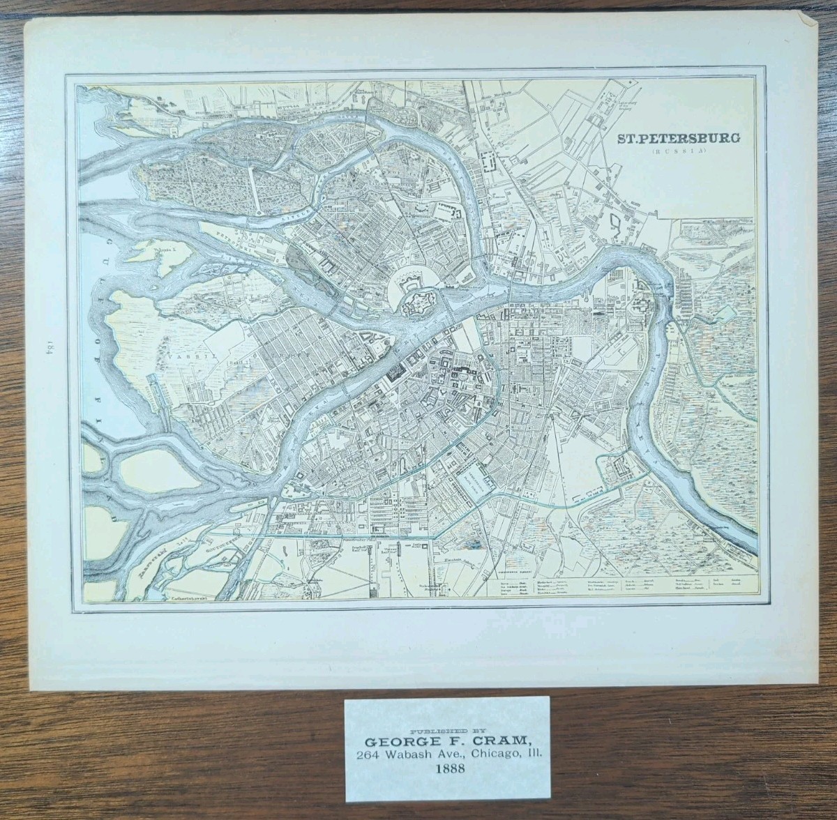 Vintage 1888 ST PETERSBURG RUSSIA Map 13″x11″ ~ Old Antique Original SMOLNY
