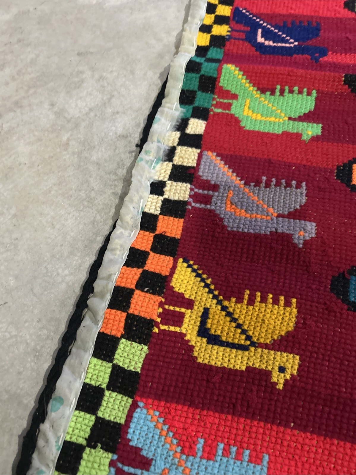 Handwoven Tapestry Folk Art Wall Hanging wool vintage 70s Mid Century COLORFUL