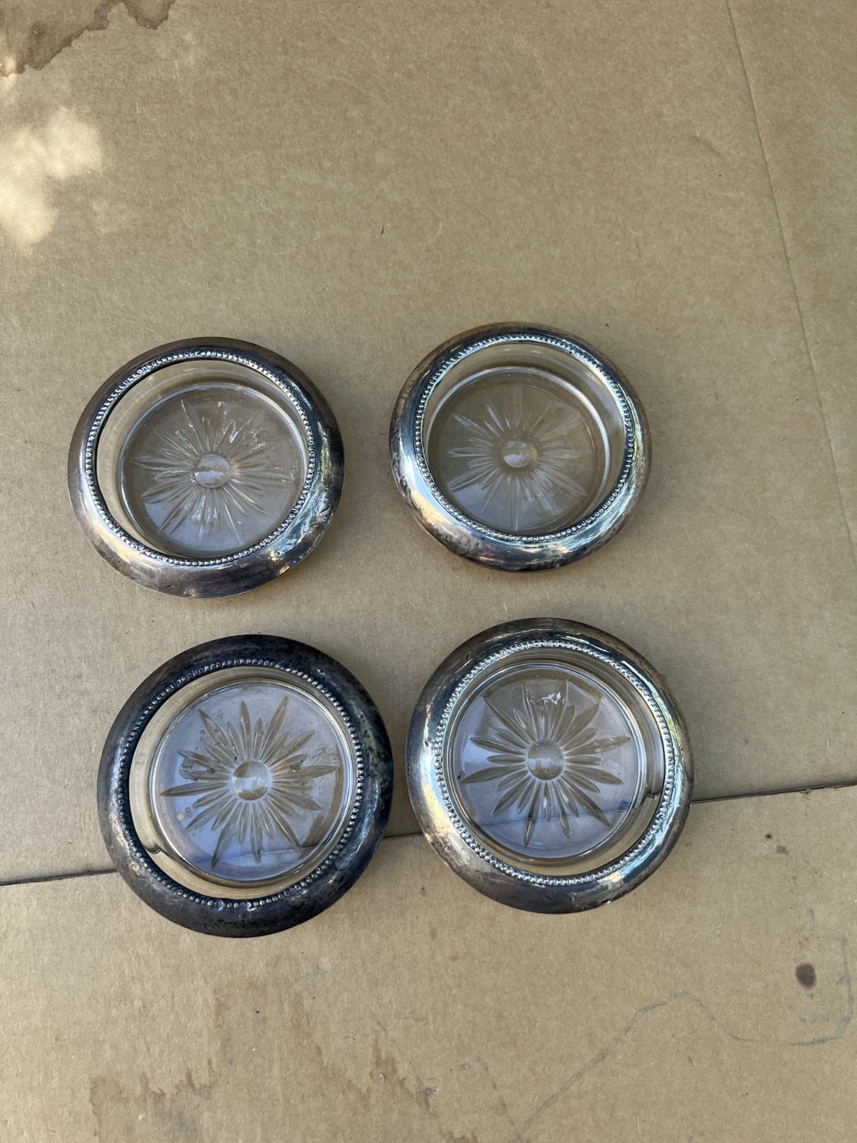 Vintage Frank M. Whiting & Co Sterling Silver Beaded Rim Glass Coasters Set of 4