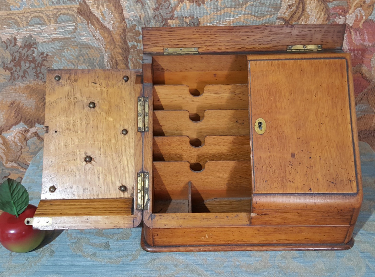 Wooden Writing Stationery Box Antique Oak Letter Rack
