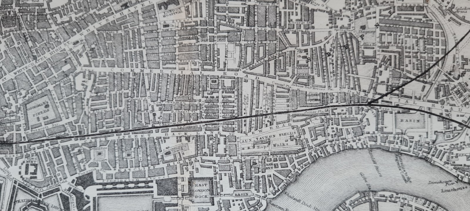 Antique 1850 map – Eastern London – C. Knight – Hackney – Docks – Bow – Stepney