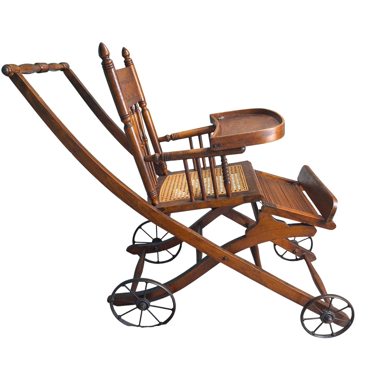 Antique Victorian Convertible High Chair Combo Wood Cane Seat Pressed Back