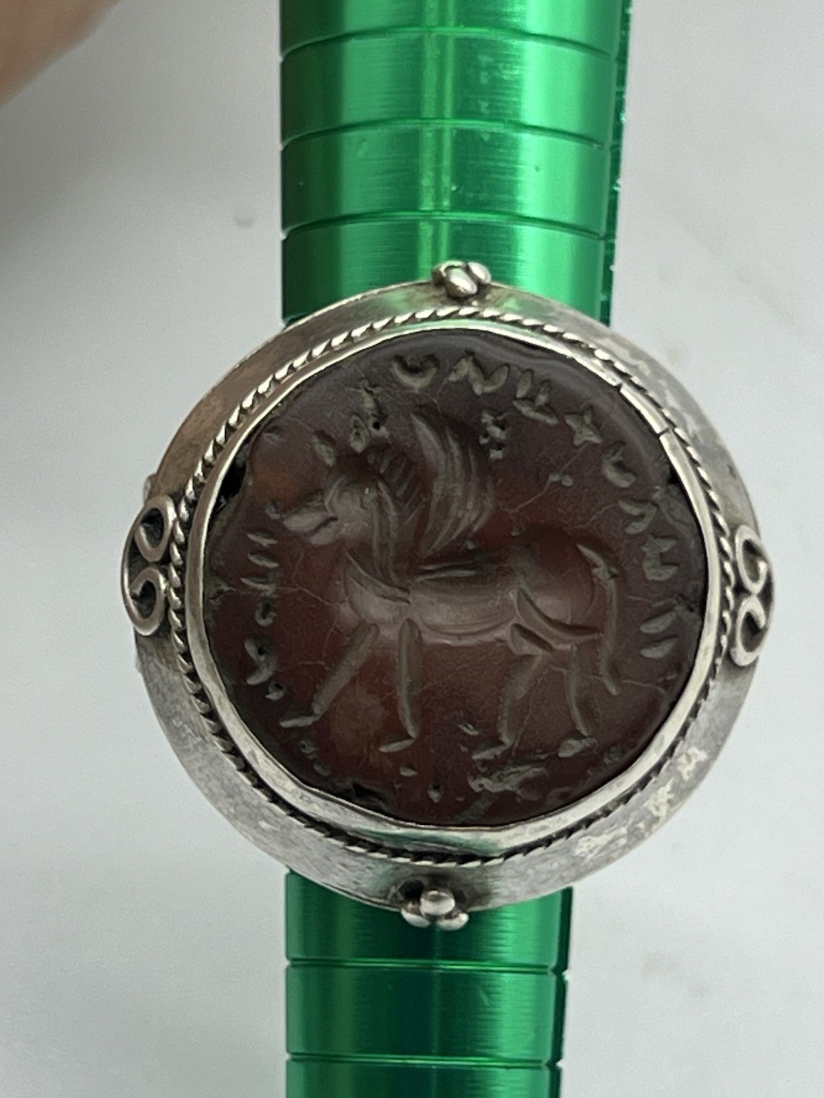 Ancient Sassanian Carnelian Seal Pegasus Intaglio Hand Made Silver Ring