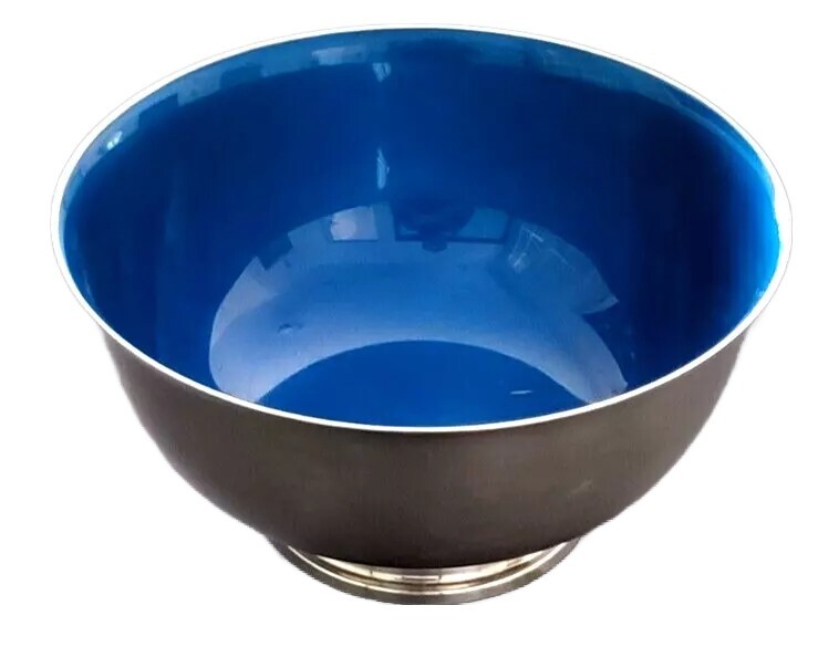 Vintage Reed and Barton #105 Silverplate and Blue Enamel Bowl 9″ D x 4.5″ H