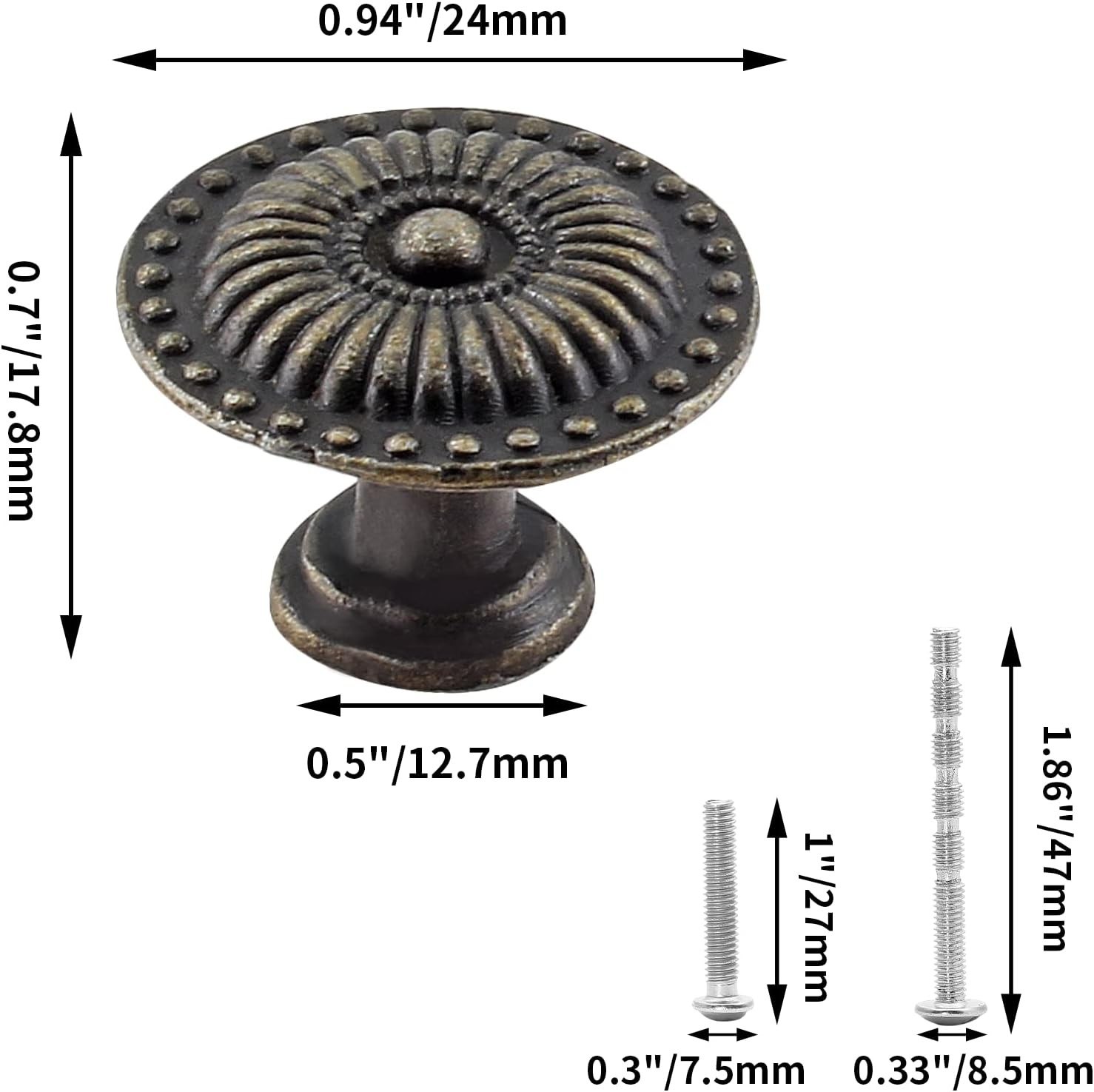 12 Packs 0.94 Inch Vintage Dresser Knobs Bronze, Small Drawer Knobs, Antique Cab