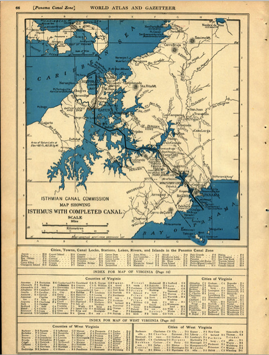 1919 Original Map Isthmus Panama Canal Zone Color Vintage From Collier Atlas