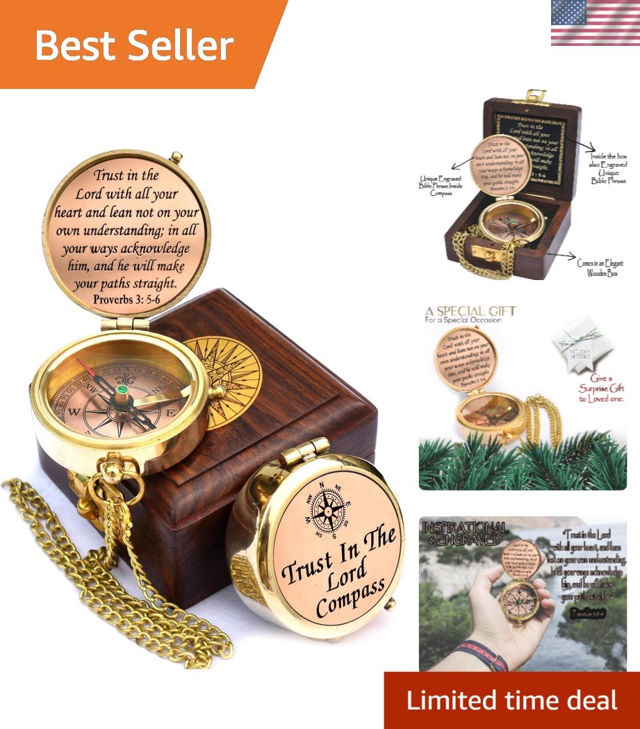 Solid Brass Engraved Compass with Gift Box – Perfect for Baptism & Graduation