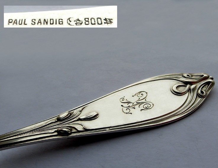 1. Of 4. Large solid Art Nouveau spoon PAUL SANDIG 800 silver around 1908 E524