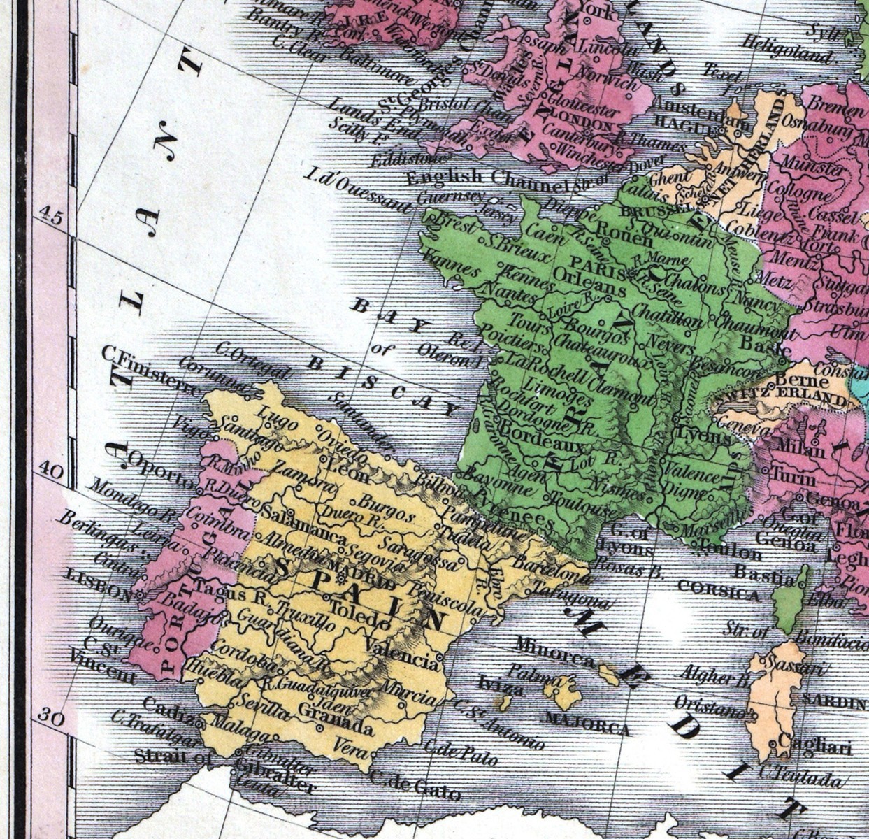1828 JH Young Map Europe Spain France Germany Italy Austria Norway Holland Paris