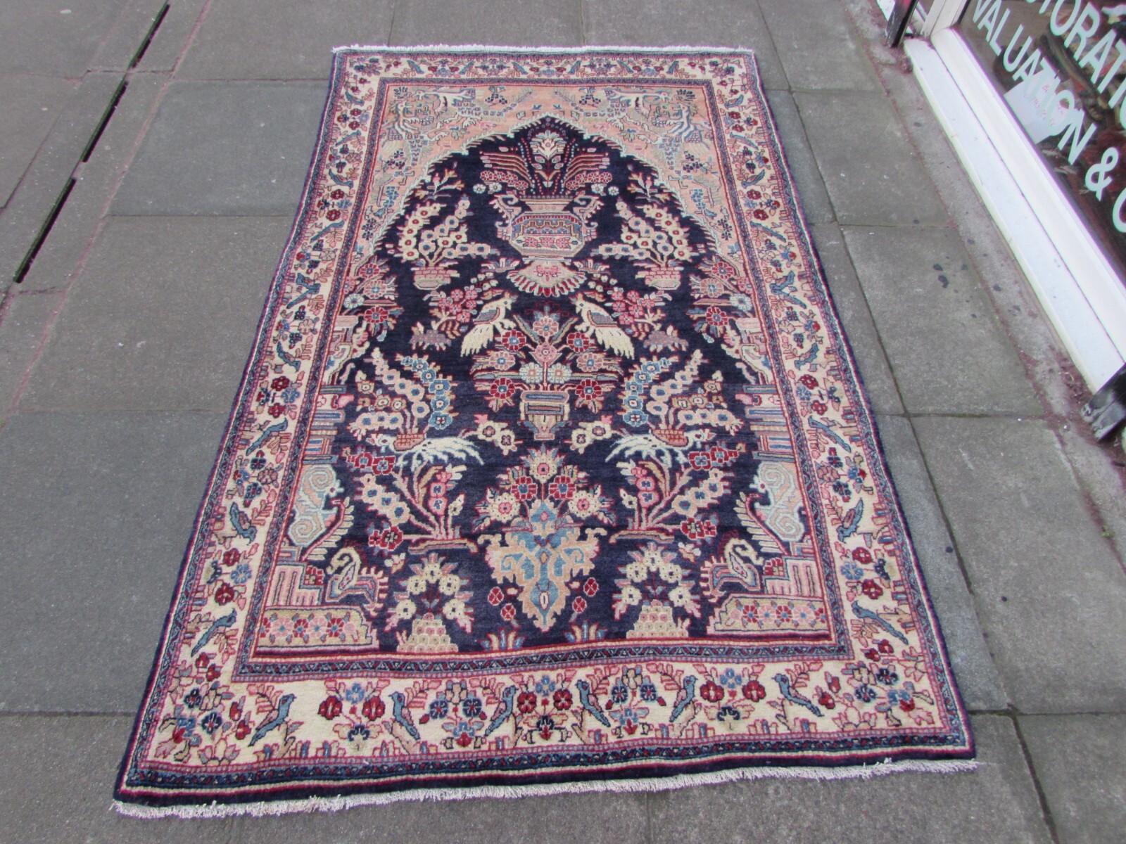 Fine Vintage Hand Rug Made Traditional Oriental Wool Blue Large Rug 207x125cm