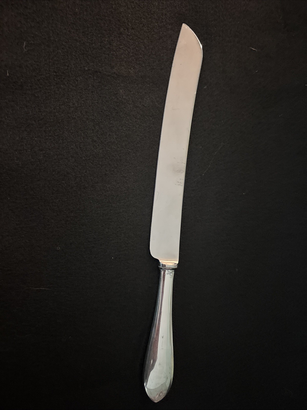 Revere sterling Silver Handle Cake Knife Serrated Blade 12” Long Engraved