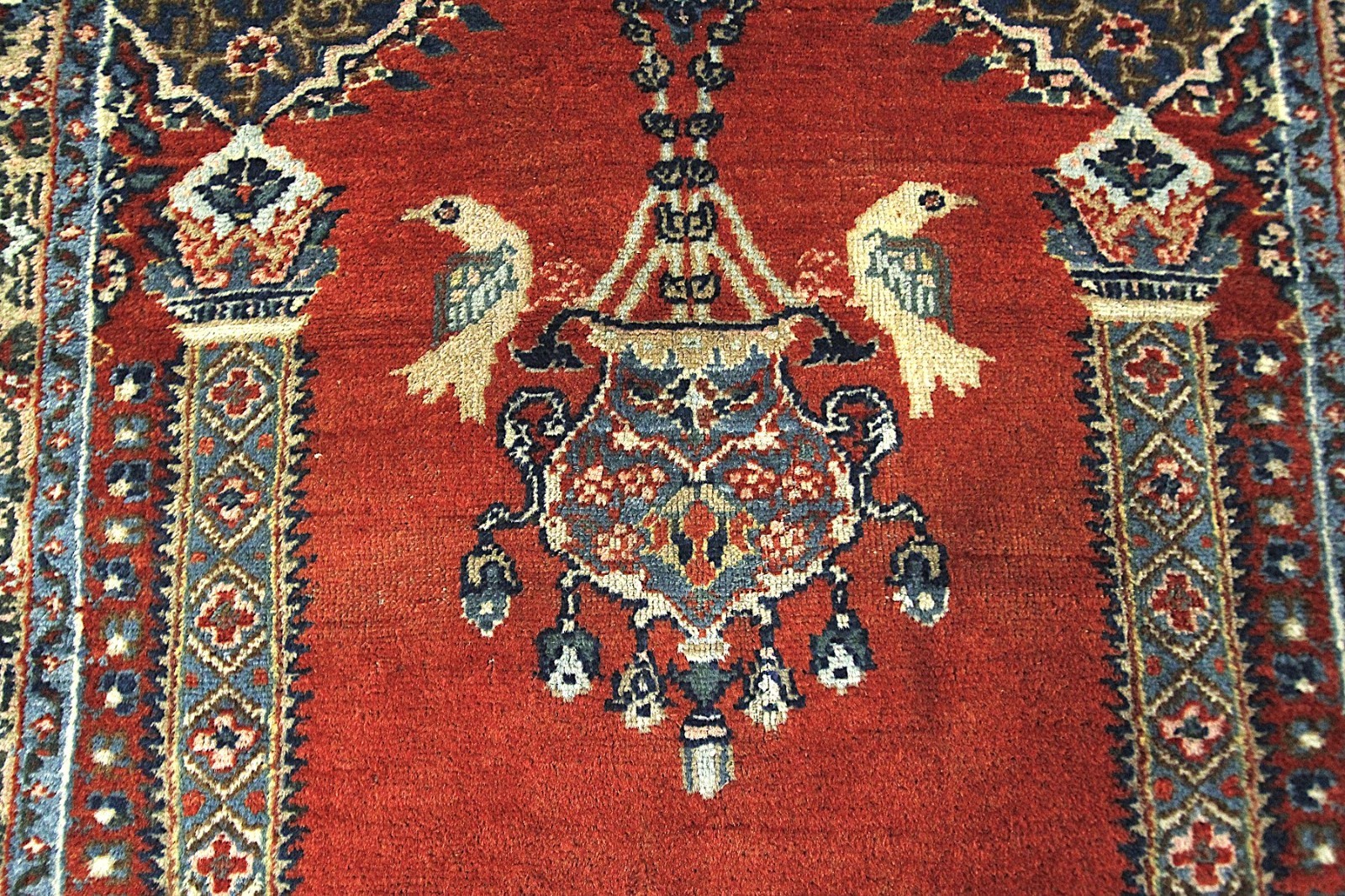 3×4 Antique Rug Turkish Tapestry Meditation Birds 92cm x 125cm c.1890