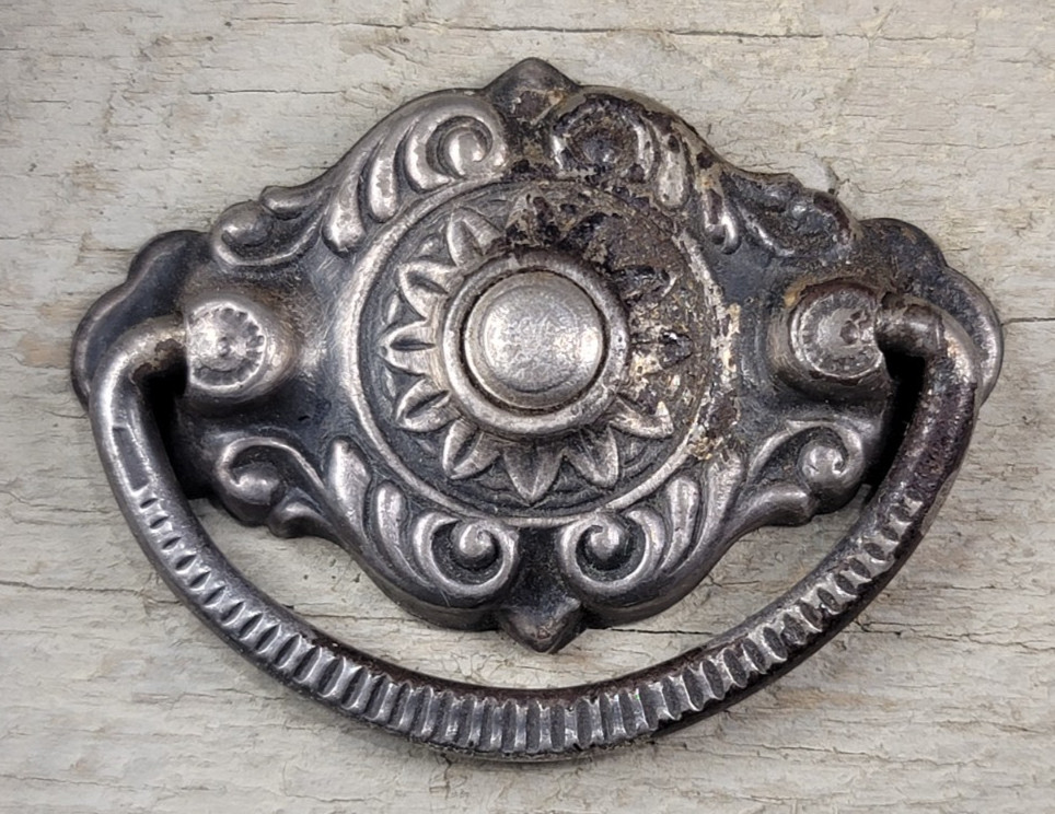 Drawer Pull Drop Bail Handle Cabinet Cupboard Single Post Nickled Steel Vintage