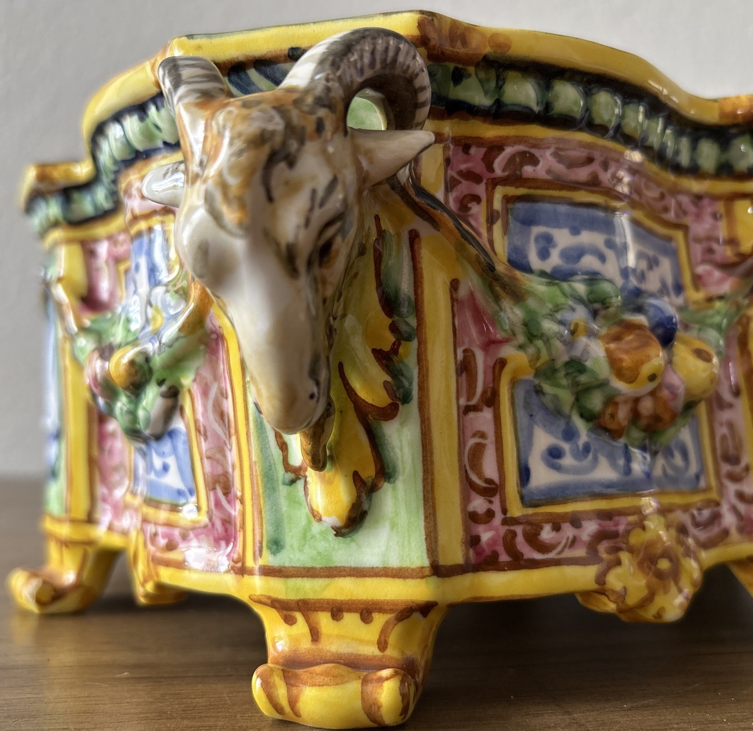 Antique NEVERS Rams Head Cache Pot Antoine Montagnon Factory Nevers France