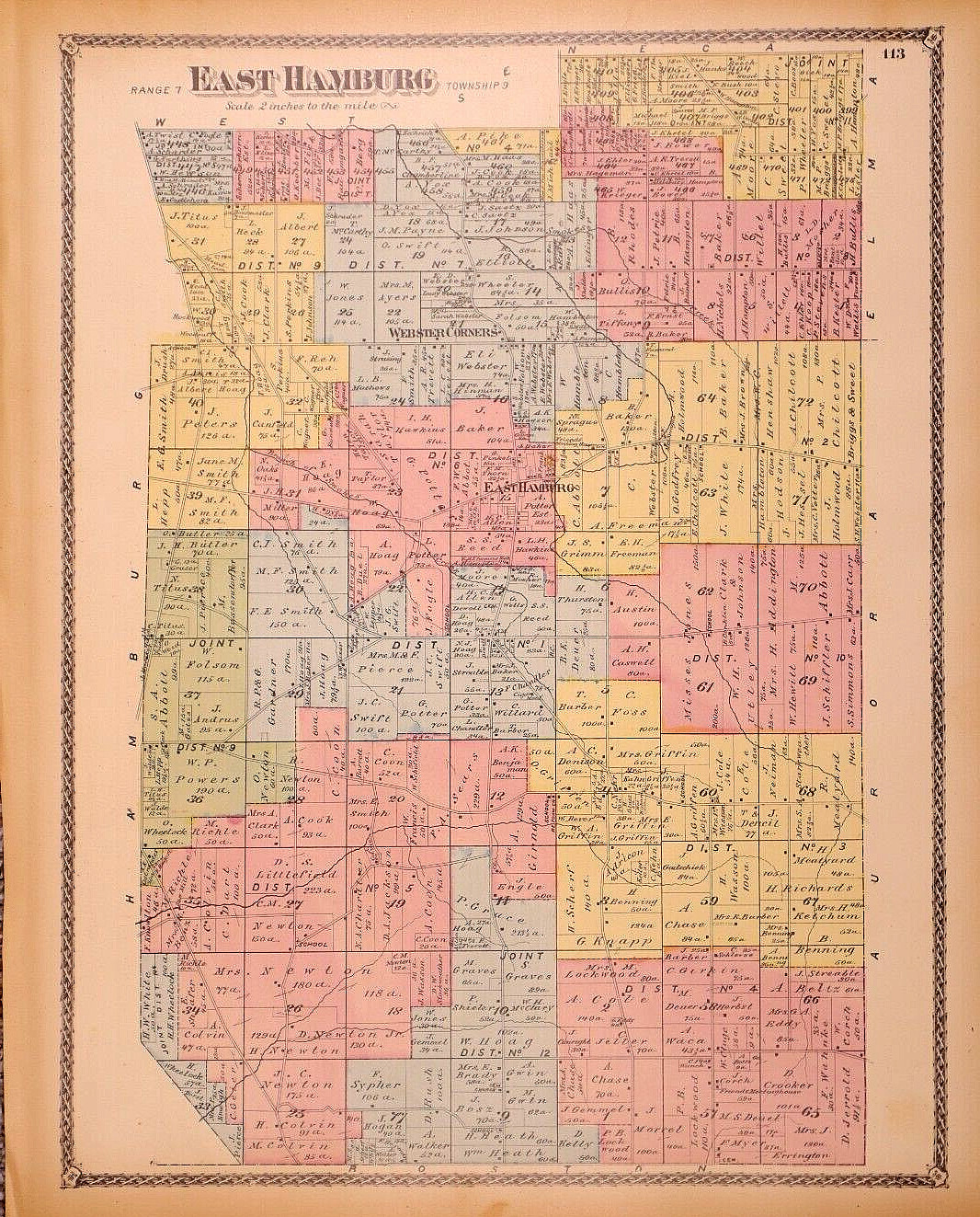 1880 Plat Map ~ EAST HAMBURG Twp., NEW YORK / WEST FALLS on Reverse (14×17)-#37