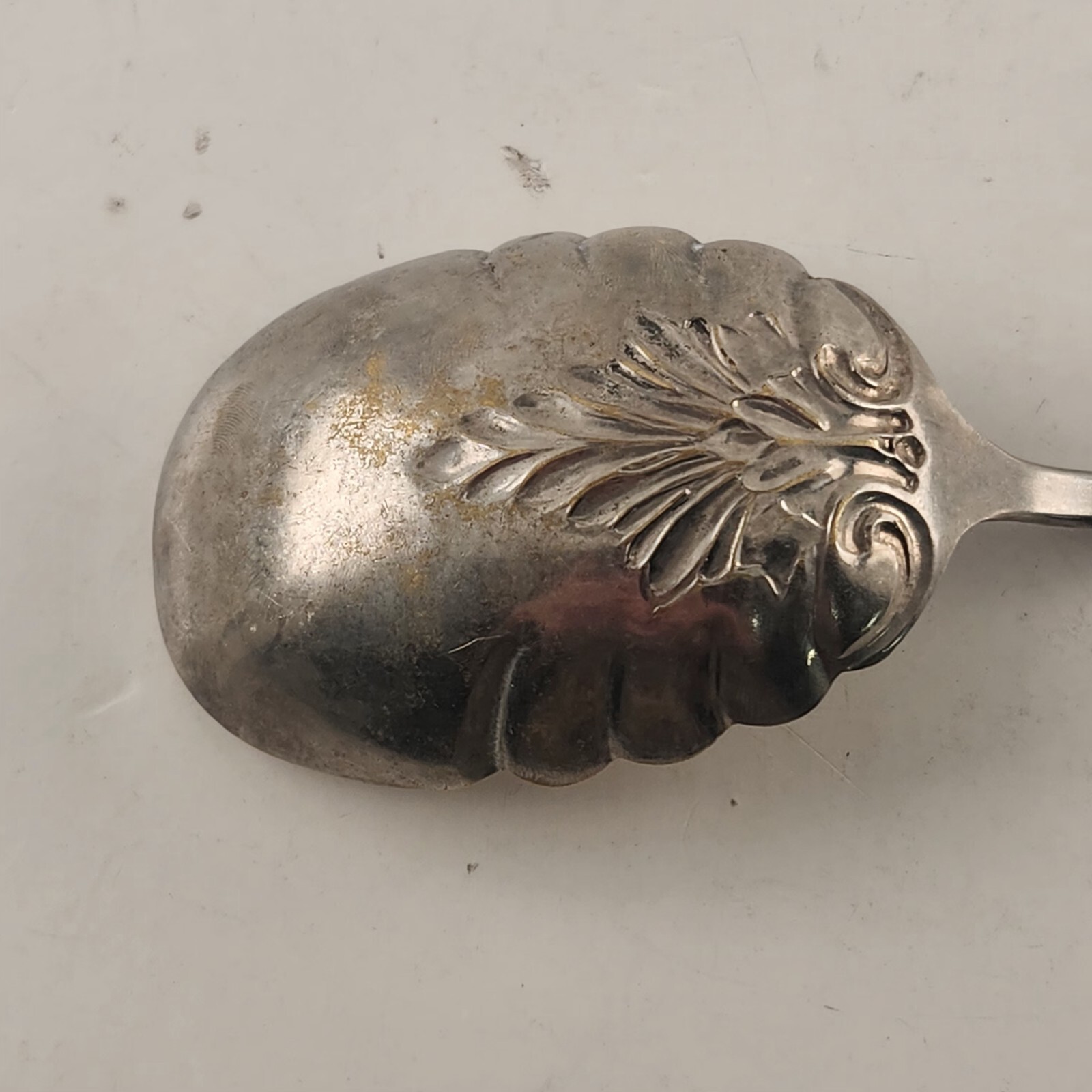 Solid Shell Berry Casserole Spoon US Silver Three Silverplate Antique 8.25″