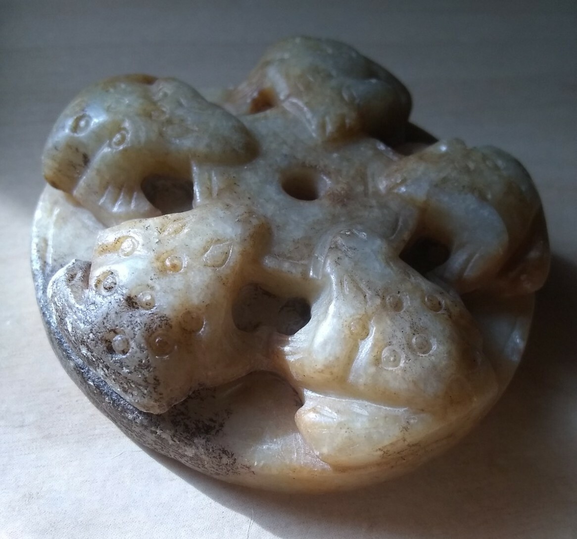 Old Chinese Nephrite Mutton Jade Hard Stone Sword Pommel Carving Toggle Pendant