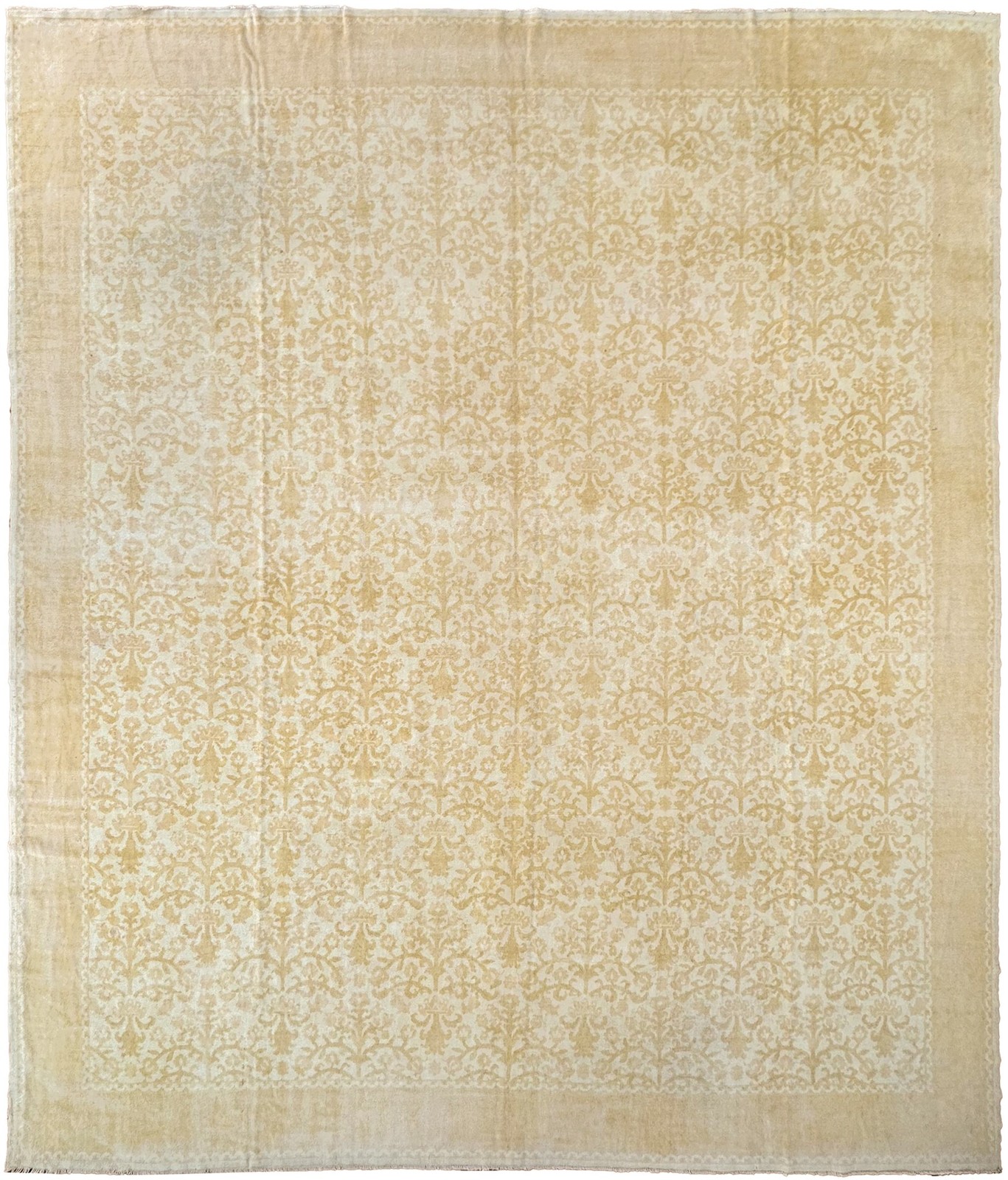 13×15 Antique Spanish Cuenca Rug High Quality Tone-on-Tone Beige 399x465cm c1910